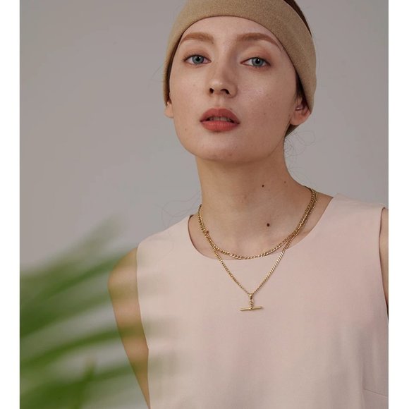 NEW 18K Gold Plated Double Layer Link Chain Bar Drop Necklace - Picture 2 of 4